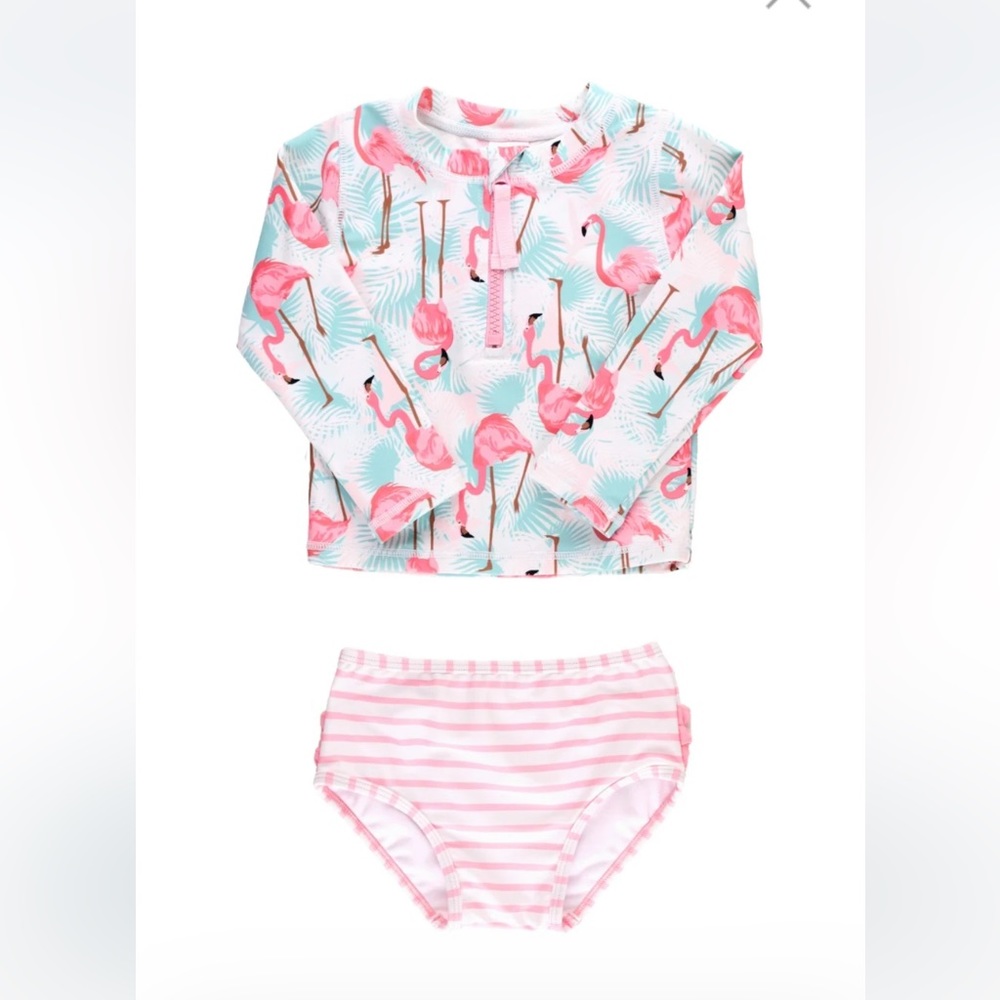 Ruffle Butts Long Sleeve Zipper Rash Guard 2-Piece